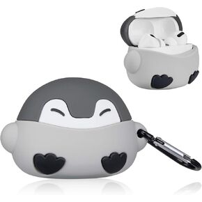 Mulafnxal for Airpod Pro 2019/Pro 2 Gen 2022 Case, Cute Cartoon Animal Silicone Air pods Cover, 3D Funny Fun Cool Keychain Kits Soft Skin Cases Kids Boys Teens Girls for Airpods Pro (Q Grey Penguin)
