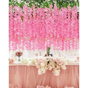 Yastouay 14 Pcs Wisteria Hanging Flowers, 3.77 Ft/Pcs Pink Fake Hanging Flowers, Artificial Wisteria Hanging Flowers, Fake Wisteria for Wedding Party Backdrop Home Wall Decorations