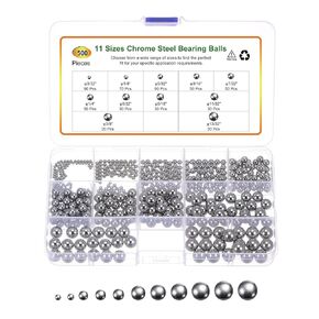 uxcell 500pcs G10 Precision Balls Assortment Kit 3/32" 1/8" 5/32" 3/16" 7/32" 1/4" 9/32" 5/16" 11/32" 3/8" 13/32" Chrome Steel Solid Bearing Balls