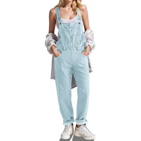PLNOTME Women's Casual Denim Overalls Adjustable Straps Jeans Pants Jumpsuits with Pockets