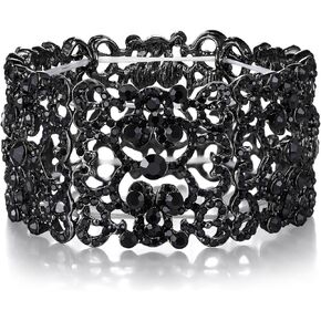 EVER FAITH Women's Austrian Crystal Bride Heart Art Deco Elastic Stretch Bracelet Clear