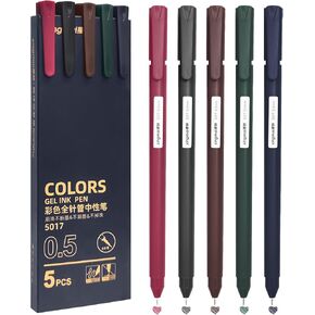 5Pcs Vintage Colored Gel Pens, 0.5mm Fine Point Smooth Writing Pens for Bible Study, Note Taking and Journaling, 5 Retro-colored Quick-dry Markers for Doodling, Office and School Supplies