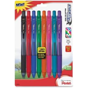 Gel Pens, Retractable.7mm, 8/PK, Assorted Barrel/Ink, Sold as 1 Package