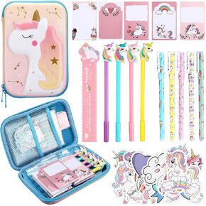 317 Pcs Cute Unicorn Stationery Set Cartoon Kawaii Stationary Girls Boys School Supplies Includes 5 Gel Ink Pens 10 Colored Pens 250 Sticky Notes 50 Sticker Unicorn Pencil Bag Ruler for School Office