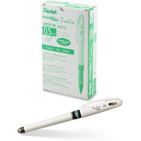 Pentel EnerGel Tradio Pearl Gel Ink Pen, (0.5mm), Needle Tip, Green Ink, Box of 12 (BLN115W-D)