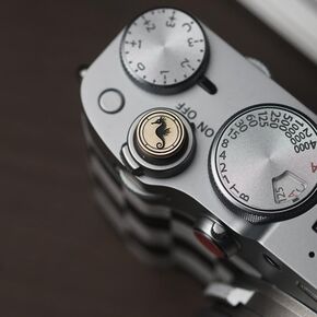Hippocampus japonicus Soft Release Button - Red - fits Any Standard Threaded Release - Fujifilm X100V, X100F, X100T, Xpro3 & Xpro2, X-T3, X-T2, X-E3, X-E2s, X-E2, X-T30, X-T20 (Silver and Brass)