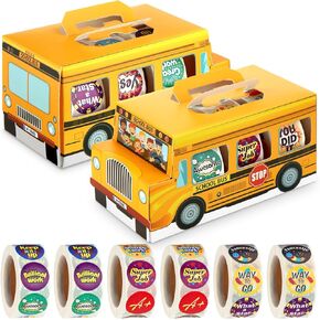 3000 Count Rewards Sticker Bus Teacher Reward Motivational Stickers Rewards Sticker with School Bus Dispensers for Classroom Daycare Students School Supplies