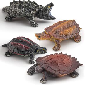 Snapping Turtle Figurine 4PCS Snapping Turtle Toy Tortoises Figurines Plastic Little Turtles Figurines for Kids Party Favor Decoration American Turtles Collection