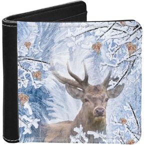 LedBack American Flag Deer Print Men's PU Leather Bifold Wallet Card Case Holder Money Organizers