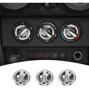 3PCS Car Interior Air Conditioning Switch Knob Cover Trim for Jeep Wrangler JK JKU 2007-2010 (Blue)