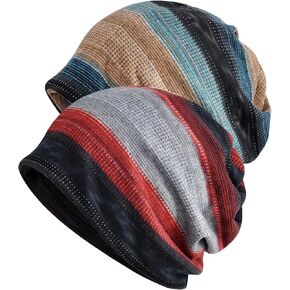 Womens Chemo Beanie Hat Cancer Cap Stretch Slouchy Turban Headwear D-Camel+Grey in Kuwait
