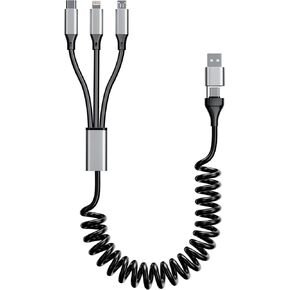 Coiled Multi Charging Cable [MFi Certified] 5 in 1 Coiled Charging Cable for Car Coiled Universal Charging Cable USB A/USB C to Lightning(Data, Carplay, 2.4A Charge), Type-C(Charge), Micro USB(Charge) in Saudi Arabia