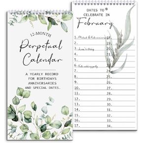 Perpetual Birthday Calendar Book Reminder 5x10 Inches Greenery Wall Perpetual Calendar Yearly Monthly and Daily Wall Hanging Journal to Remember Anniversary Special Days Birthdays Important Dates