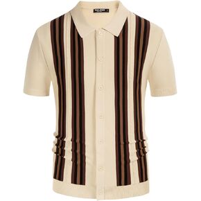 PJ PAUL JONES Mens Polo Shirts Vintage Striped Button Down Knitted Golf Shirts