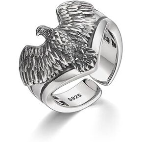 Vintage Flying Hawk Eagle Ring Cool Punk Men's Animal Wing Fashion Thumb Middle Knuckle Adjustable Open Finger Ring Jewelry Unique Extendable Comfort Fit Personalized Biker Gifts Silver Plated for Men Women Boyfriend Bff Birthday Xmas Viking Eagle Totem R