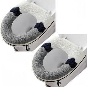 2 Pieces Thicker Bathroom Soft Toilet Seat Cover Pad with Handle Toilet Lid Cover Cushion Soft Thicker Washable Fits All Oval Toilet Seats