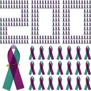 200 Pcs Suicide Prevention Awareness Ribbon Satin Pin Bulk Purple Teal Ribbon Pins Sexual Assault Awareness Pin with Safety Pins for Women Men Public Charity Campaign Supplies