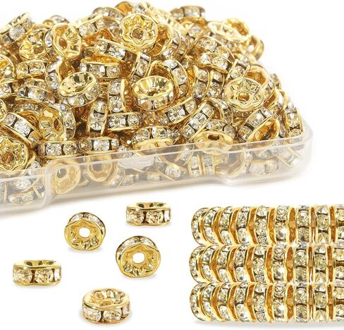 200 قطعة من خرز فاصل Rondelle - 6 مم 18 قيراط مطلي بالذهب الحقيقي خرز كريستالي مستدير من حجر الراين لمستلزمات صناعة السوار والقلادة بنفسك in Kuwait