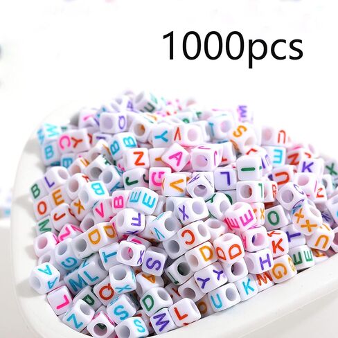DAHI 1000pcs Cube Letters Beads Black Square Alphabet Beads A-Z Acrylic Letter Beads for Jewelry Making (White Black 6x6mm) in Saudi Arabia