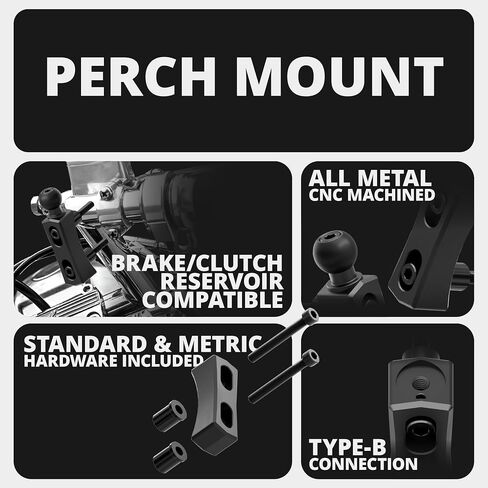 Tackform Black Motorcycle Perch/Brake/Clutch Reservoir Phone Mount - Vibration Dampening 20MAXX Spring Cradle | 3.5" Long Reach Arm | Aluminum | Compatible with Harley-Davidson, Gold Wing, More in Saudi Arabia