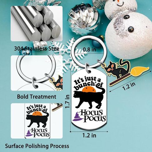 Hocus Pocus Keychain الساحرة هدايا الهالوين المخيفة للنساء والفتيات المراهقات عشاق السحر هدايا الهالوين للنساء الإناث أفضل الأصدقاء الهالوين الرعب القطة السوداء ملحقات الديكور in Kuwait