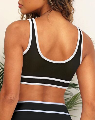 Tempt Me Women Sports Bra Bikini Top Color Block Bathing Suit Top Scoop Neck Swimsuit Top Athletic Crop Top for Teen Girls in Saudi Arabia