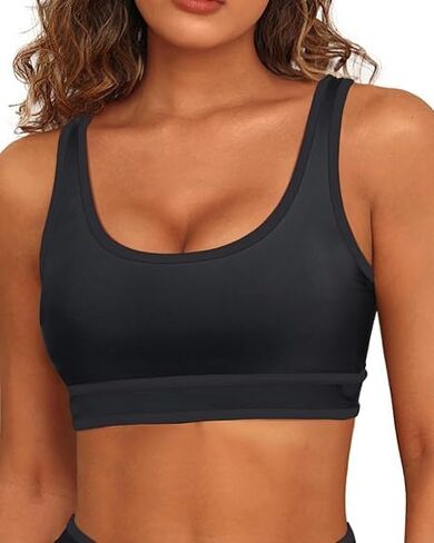 Tempt Me Women Sports Bra Bikini Top Color Block Bathing Suit Top Scoop Neck Swimsuit Top Athletic Crop Top for Teen Girls in Kuwait
