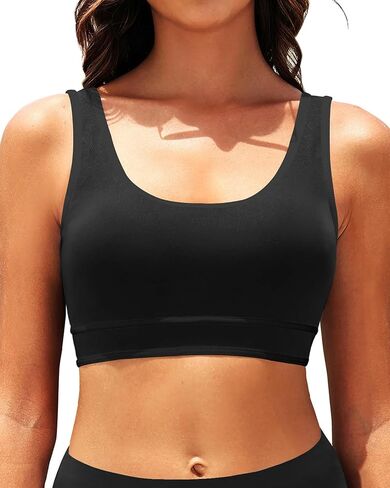 Tempt Me Women Sports Bra Bikini Top Color Block Bathing Suit Top Scoop Neck Swimsuit Top Athletic Crop Top for Teen Girls in Kuwait
