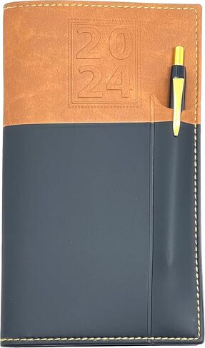 2024 Weekly Pocket Calendar Organizer With Black & Gold Pen Attached | White Notepad For Notetaking - All in a Gold Gift Box | Small Size Soft Leather Cover 6" X 3.5" Black & Brown/Tan Planner (2024) in Saudi Arabia