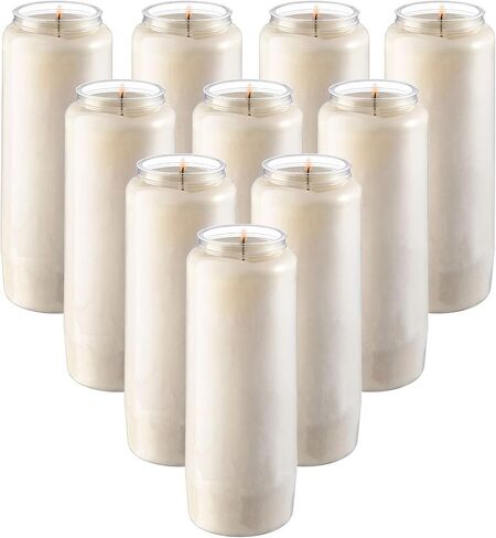 Rambue 9 Day Prayer Candles, 1 Pack - 7" White Memorial Candle for Shiva, Religious Ceremony, Party, Emergency Candles - Long Burning Vegetable Wax in Plastic Jars in Saudi Arabia