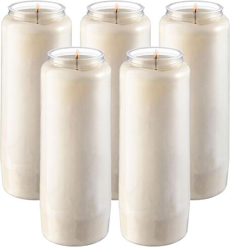 Rambue 9 Day Prayer Candles, 1 Pack - 7" White Memorial Candle for Shiva, Religious Ceremony, Party, Emergency Candles - Long Burning Vegetable Wax in Plastic Jars in Saudi Arabia