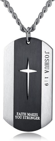 Black Silver Stainless Steel Bible Verse Cross Dog Tag Pendant Necklace for Men, 24-28 Inches Chain in Saudi Arabia
