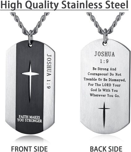Black Silver Stainless Steel Bible Verse Cross Dog Tag Pendant Necklace for Men, 24-28 Inches Chain in Saudi Arabia