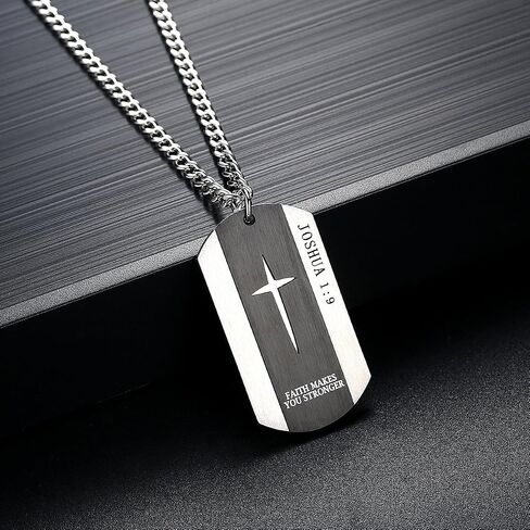 Black Silver Stainless Steel Bible Verse Cross Dog Tag Pendant Necklace for Men, 24-28 Inches Chain in Saudi Arabia
