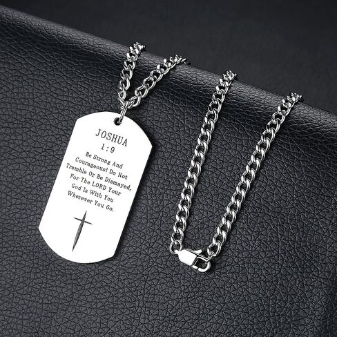 Black Silver Stainless Steel Bible Verse Cross Dog Tag Pendant Necklace for Men, 24-28 Inches Chain in Saudi Arabia