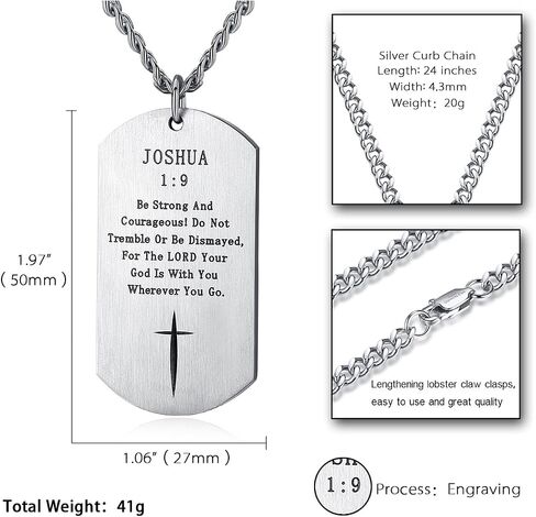 Black Silver Stainless Steel Bible Verse Cross Dog Tag Pendant Necklace for Men, 24-28 Inches Chain in Saudi Arabia