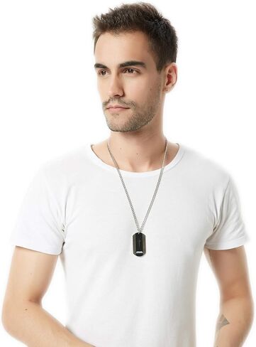 Black Silver Stainless Steel Bible Verse Cross Dog Tag Pendant Necklace for Men, 24-28 Inches Chain in Saudi Arabia