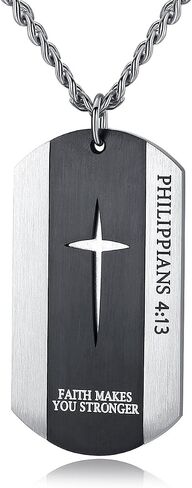 Black Silver Stainless Steel Bible Verse Cross Dog Tag Pendant Necklace for Men, 24-28 Inches Chain in Saudi Arabia
