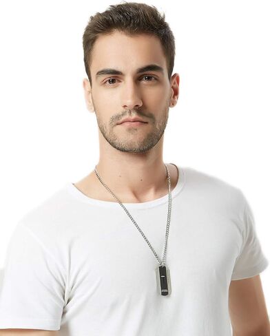 Black Silver Stainless Steel Bible Verse Cross Dog Tag Pendant Necklace for Men, 24-28 Inches Chain in Saudi Arabia