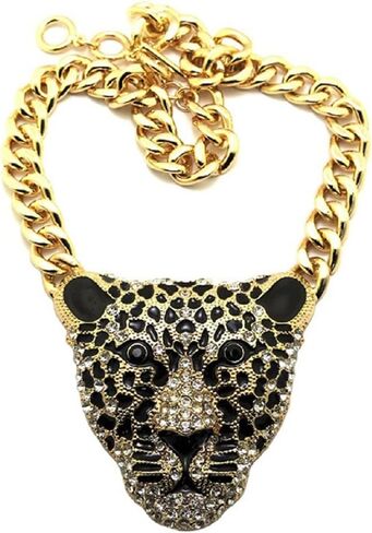 Leopard Animal Necklace for Men, Celtic Leopard Head Choker Necklace Nordic Viking Leopard Head Pendant Necklace Men’s Punk Leopard Chunky Chain Necklace Jewelry Gift Father's Day (Gold) in Saudi Arabia