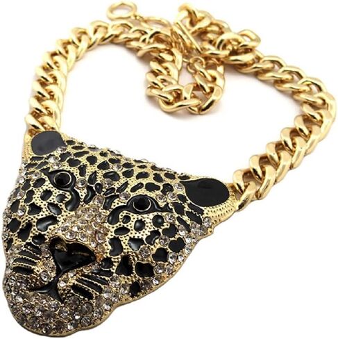 Leopard Animal Necklace for Men, Celtic Leopard Head Choker Necklace Nordic Viking Leopard Head Pendant Necklace Men’s Punk Leopard Chunky Chain Necklace Jewelry Gift Father's Day (Gold) in Saudi Arabia