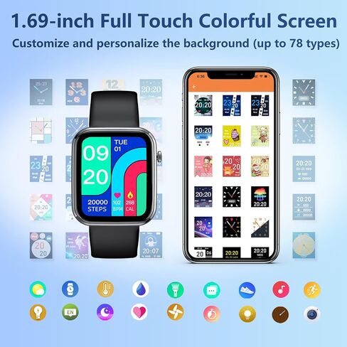 Smart Watch, 1.69" Full Touch Screen Fitness Watch Waterproof Fitness Tracker with Activity Tracker for Android iOS for Men Women for Gift Black Green in Saudi Arabia