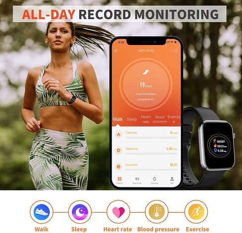 Smart Watch, 1.69" Full Touch Screen Fitness Watch Waterproof Fitness Tracker with Activity Tracker for Android iOS for Men Women for Gift Black Green in Saudi Arabia