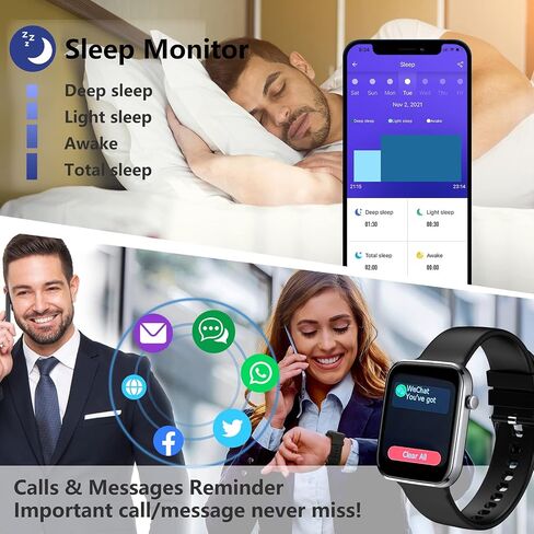Smart Watch, 1.69" Full Touch Screen Fitness Watch Waterproof Fitness Tracker with Activity Tracker for Android iOS for Men Women for Gift Black Green in Saudi Arabia