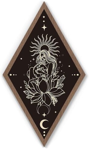 Zopedia القوطية جدار ديكور الأزهار فتاة الشمس القوطية جدار الفن شنقا بوهو الساحرة علامة الخشب السماوية مع الإطار لقاعة معرض غرفة المعيشة غرفة نوم 10.6 × 17 بوصة in Kuwait