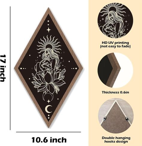 Zopedia القوطية جدار ديكور الأزهار فتاة الشمس القوطية جدار الفن شنقا بوهو الساحرة علامة الخشب السماوية مع الإطار لقاعة معرض غرفة المعيشة غرفة نوم 10.6 × 17 بوصة in Kuwait