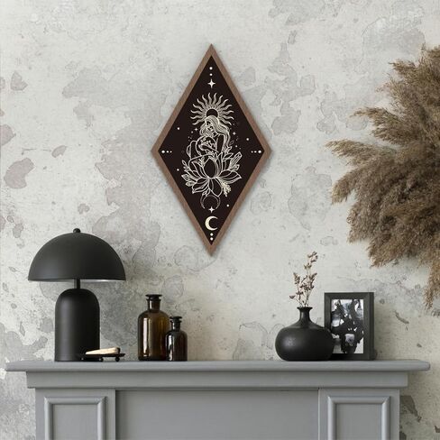 Zopedia القوطية جدار ديكور الأزهار فتاة الشمس القوطية جدار الفن شنقا بوهو الساحرة علامة الخشب السماوية مع الإطار لقاعة معرض غرفة المعيشة غرفة نوم 10.6 × 17 بوصة in Kuwait