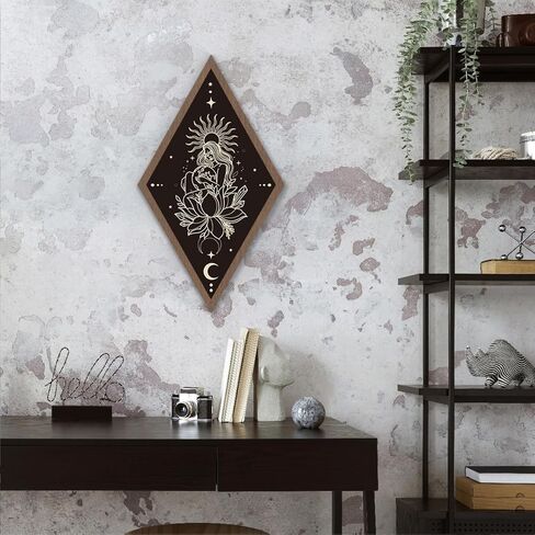 Zopedia القوطية جدار ديكور الأزهار فتاة الشمس القوطية جدار الفن شنقا بوهو الساحرة علامة الخشب السماوية مع الإطار لقاعة معرض غرفة المعيشة غرفة نوم 10.6 × 17 بوصة in Kuwait