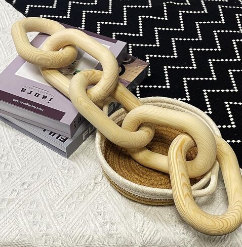 Wood Chain Link Decor - 18.9 Inches Length Aesthetic Room Decor, 5-Link Wood Chain Boho Decor for Living Room, Farmhouse Decor, Coffee Table (Black) in Saudi Arabia