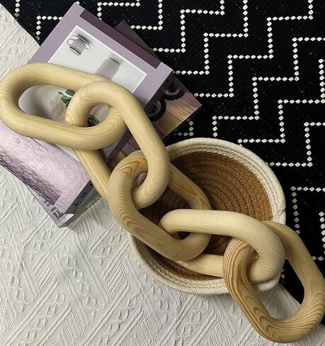 Wood Chain Link Decor - 18.9 Inches Length Aesthetic Room Decor, 5-Link Wood Chain Boho Decor for Living Room, Farmhouse Decor, Coffee Table (Black) in Saudi Arabia